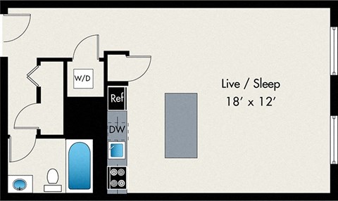 Floor plan for studio, 1 bath, 572 sqft
