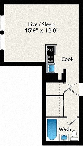 Floor plan for studio, 1 bath, 352 sqft