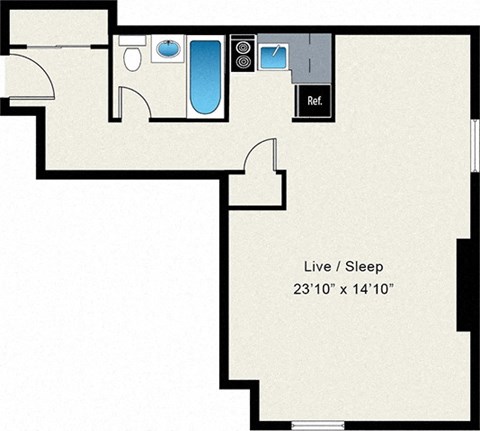 Floor plan for studio, 1 bath, 507 sqft