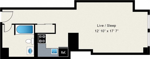Floor plan for studio, 1 bath, 513 sqft
