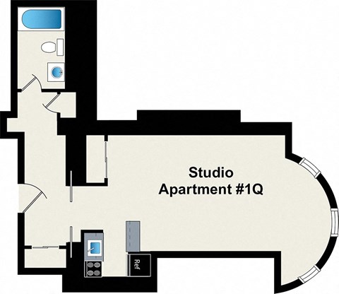 Floor plan for studio, 1 bath, 583 sqft