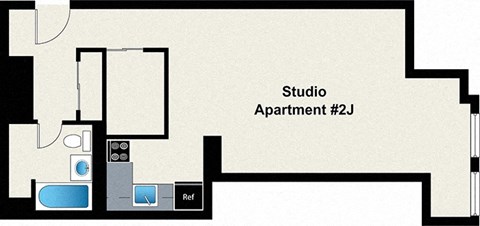 Floor plan for studio, 1 bath, 603 sqft