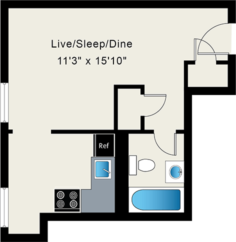 Floor plan for studio, 1 bath, 352 sqft