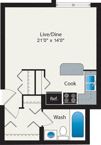 Floor plan for studio, 1 bath, 371 sqft