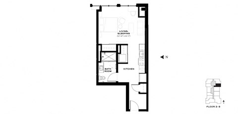Floor plan for studio, 1 bath, 550 sqft