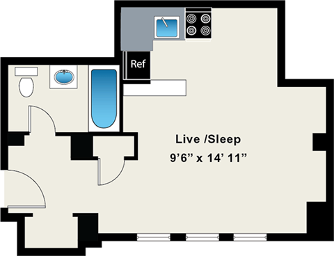 Floor plan for studio, 1 bath, 363 sqft