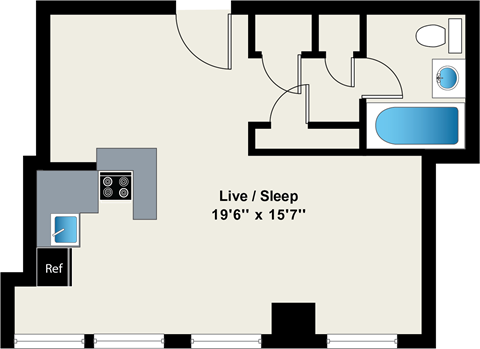 Floor plan for studio, 1 bath, 359 sqft