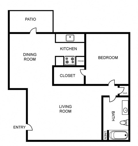 Floor plan for 1 bed, 1 bath, 812 sqft