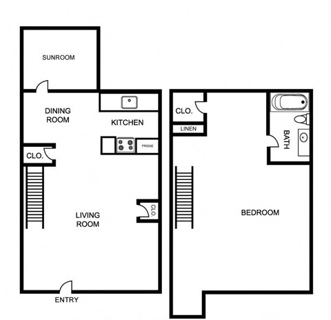 Floor plan for 1 bed, 1 bath, 960 sqft