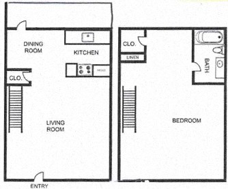 Floor plan for 1 bed, 1 bath, 812 sqft