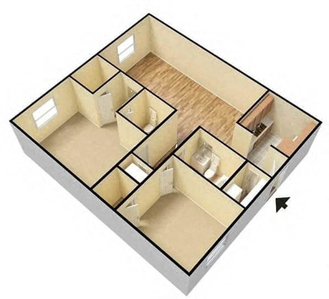 Floor plan for 2 beds, 2 baths, 850 sqft