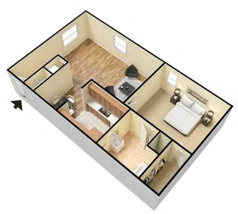 Floor plan for 1 bed, 1 bath, 700 sqft