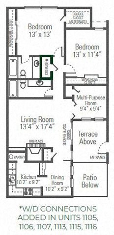 Floor plan for 2 beds, 2 baths, 1194 sqft