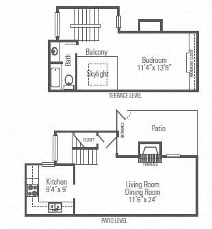 Floor plan for 1 bed, 1 bath, 828 sqft