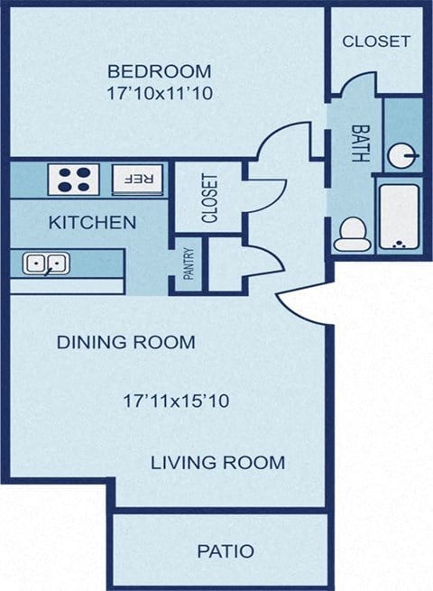Floor plan for 1 bed, 1 bath, 816 sqft