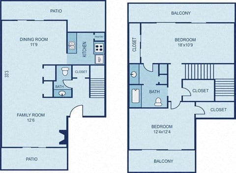 Floor plan for 2 beds, 1.5 baths, 1310 sqft