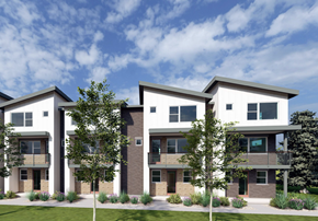Draper townhouse for rent - A modern three-story apartment building with balconies and a landscaped front yard.
