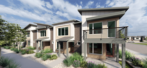 Draper townhouse for rent - A row of modern houses with a driveway in between.