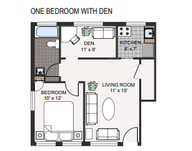 Floor plan for 1 bed, 1 bath, 472 sqft