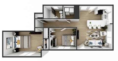 Floor plan for 2 beds, 1 bath, 1050 sqft