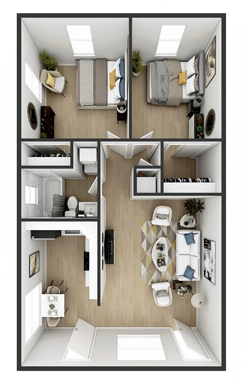 Floor plan for 2 beds, 1 bath, 900 sqft