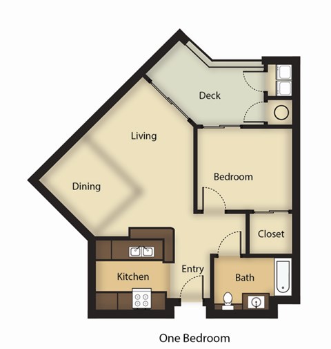 Floor plan for 1 bed, 1 bath, 900 sqft