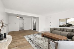 El Cajon apartment for rent - A living room with a couch, a coffee table, and a rug.