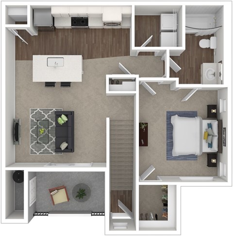 Floor plan for 1 bed, 1 bath, 836 sqft