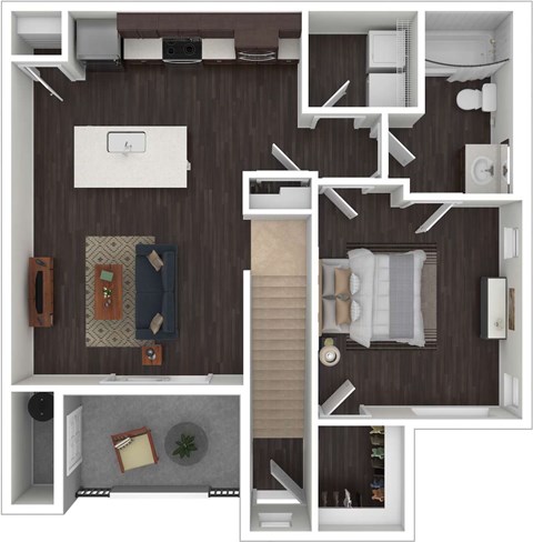 Floor plan for 1 bed, 1 bath, 836 sqft