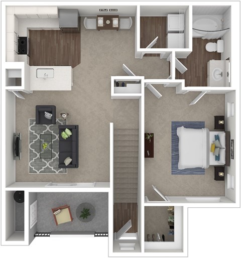Floor plan for 1 bed, 1 bath, 898 sqft