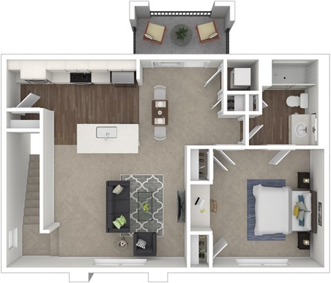 Floor plan for 1 bed, 1 bath, 897 sqft