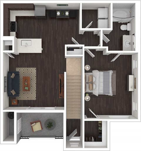 Floor plan for 1 bed, 1 bath, 898 sqft