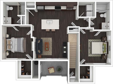 Floor plan for 2 beds, 2 baths, 1123 sqft