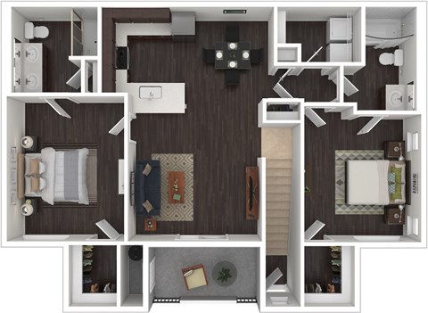 Floor plan for 2 beds, 2 baths, 1219 sqft