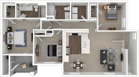 Floor plan for 3 beds, 2 baths, 1390 sqft