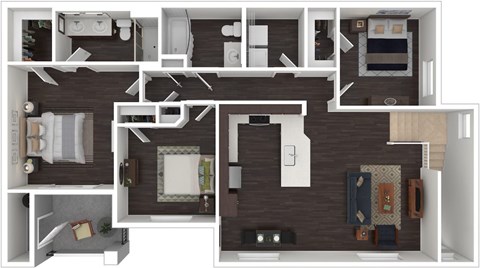 Floor plan for 3 beds, 2 baths, 1390 sqft