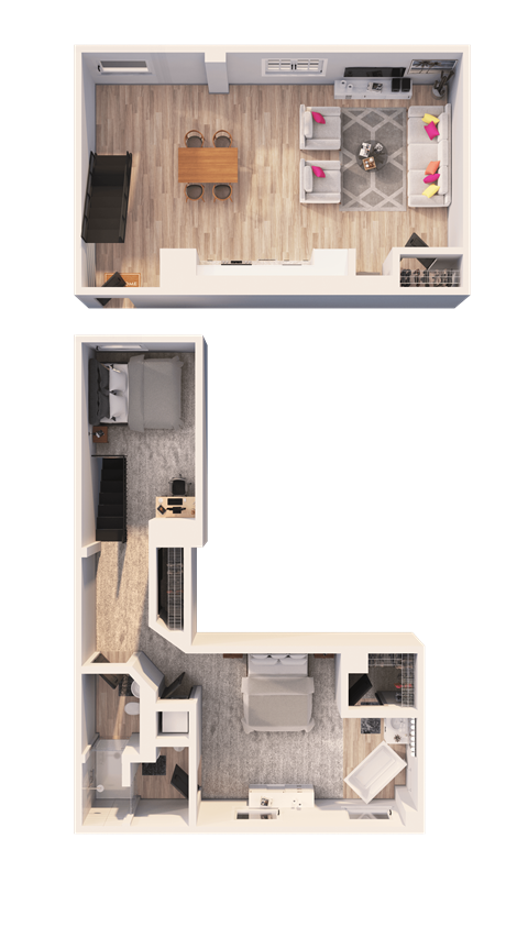Floor plan for 1 bed, 2 baths, 1306 sqft