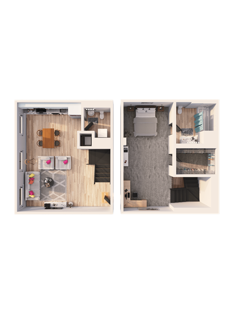Floor plan for 1 bed, 1.5 baths, 1037 sqft