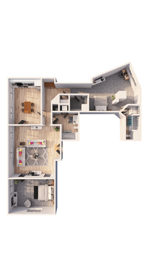 Floor plan for 2 beds, 3 baths, 1855 sqft