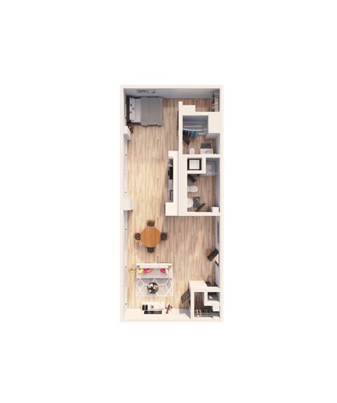 Floor plan for 1 bed, 2 baths, 1080 sqft