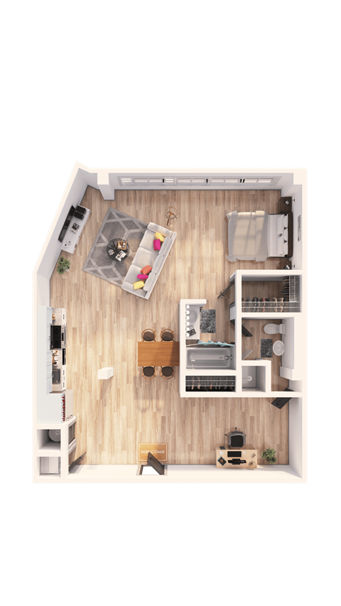 Floor plan for 2 beds, 1 bath, 1310 sqft
