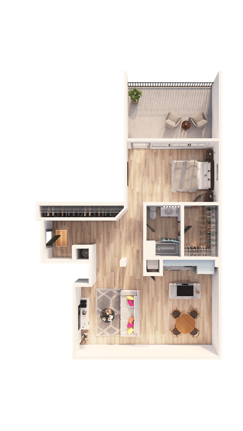 Floor plan for 1 bed, 1 bath, 1346 sqft