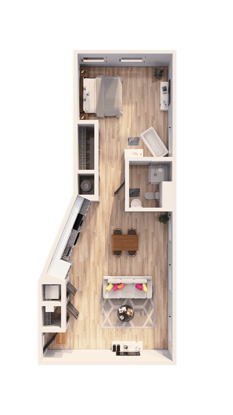 Floor plan for 1 bed, 1.5 baths, 902 sqft