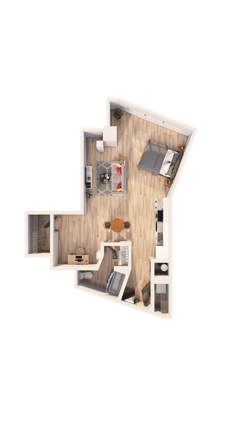 Floor plan for 1 bed, 1 bath, 1014 sqft