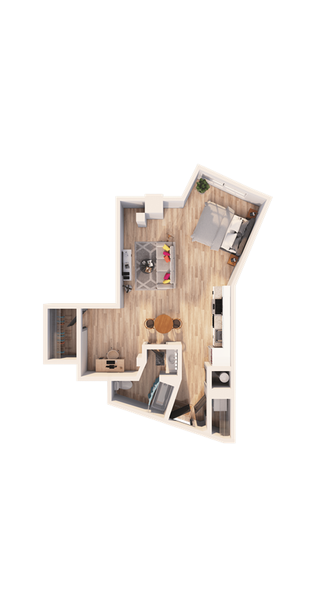 Floor plan for 1 bed, 1 bath, 1050 sqft