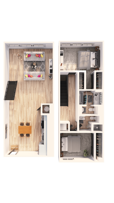 Floor plan for 2 beds, 2 baths, 1375 sqft