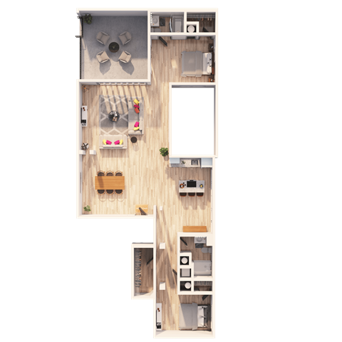 Floor plan for 2 beds, 2 baths, 2163 sqft