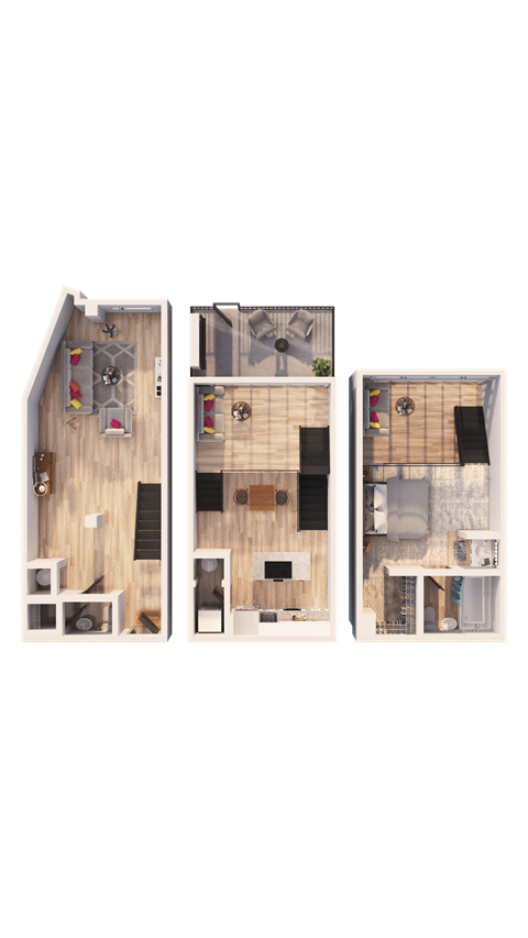 Floor plan for 1 bed, 2 baths, 1536 sqft