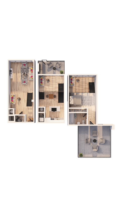 Floor plan for 1 bed, 2 baths, 1536 sqft