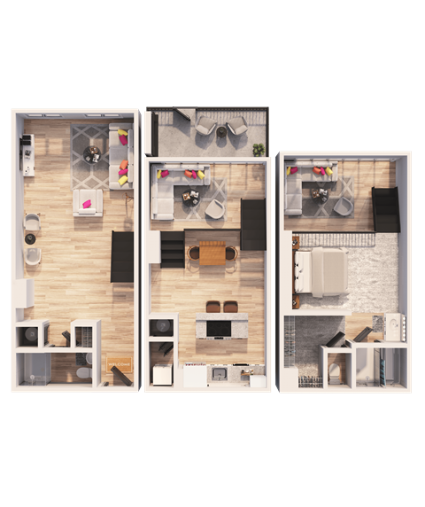 Floor plan for 1 bed, 2 baths, 1547 sqft